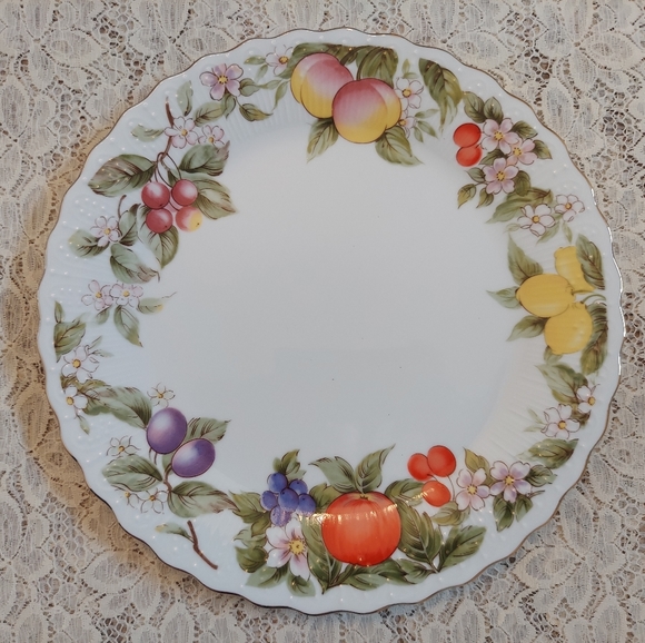 Vintage Cake Plate and Server Set Fruit and Flower Design Andrea by Sadek - Picture 4 of 14